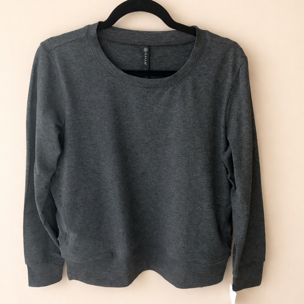 GAIAM Heather Gray Crewneck Top Yoga Easy Fit